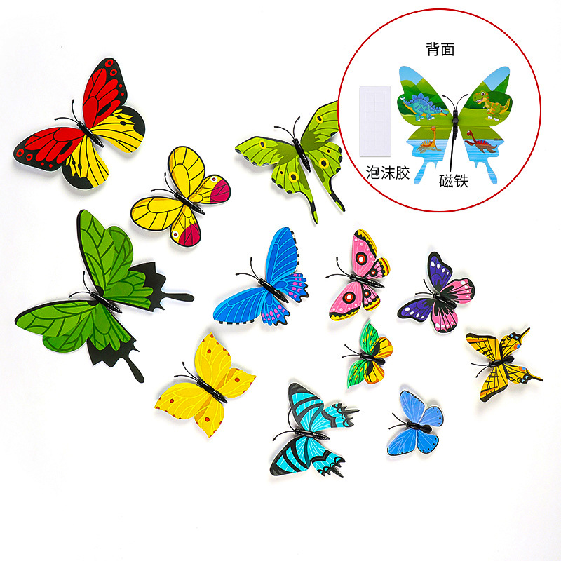 3d Creative Dinosaur Cartoon Butterfly Decorative Magnet Glue Butterfly Refrigerator Decorative Butterfly Pvc Waterproof Refridgerator Magnets