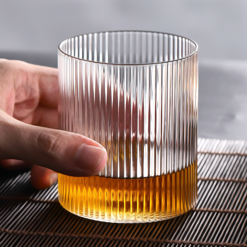 Household Vertical Grain Drinking Cup Spot Borosilicate Glass Single-Wall Cup Whiskey Shot Glass Juice Cool Drinks Cup