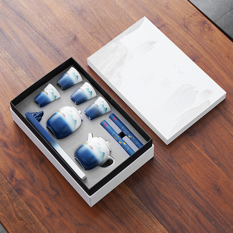 wy江山茶具套装粗陶茶具轻奢远山陶瓷家用茶杯茶壶高档中式礼盒