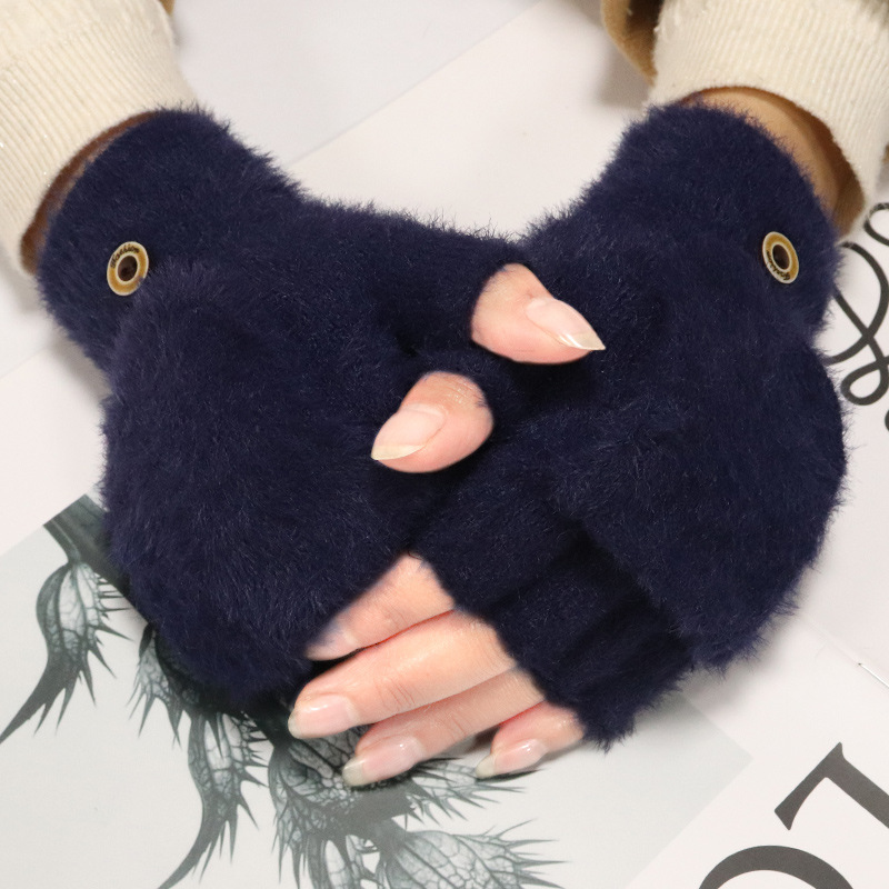 female winter warm plush gloves student finger exposed flip gloves outdoor gloves thickened cold protection internet hot