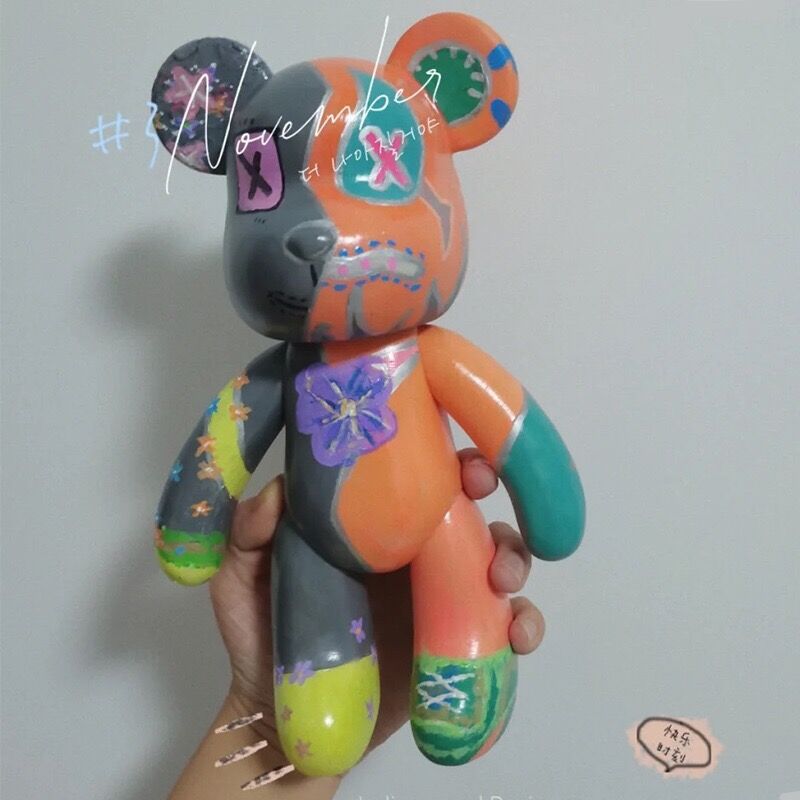 网红熊暴力熊手办diy彩绘娃娃生日礼物白胚涂色搪胶模礼品大摆件