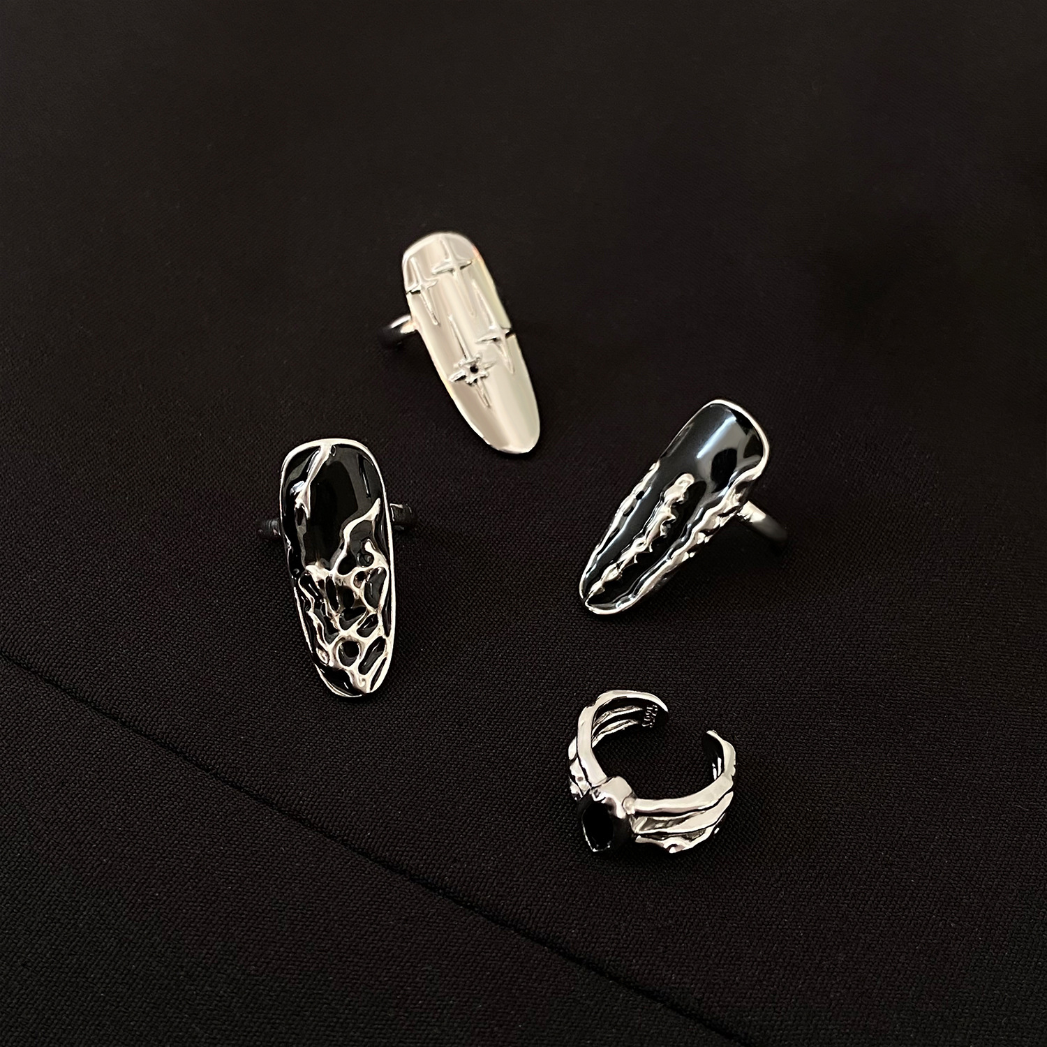 European and American Punk Creative Opening Nail Ring Set Women's Ins Dark Elegant and Personalized Fingertip Hot Girl Ring