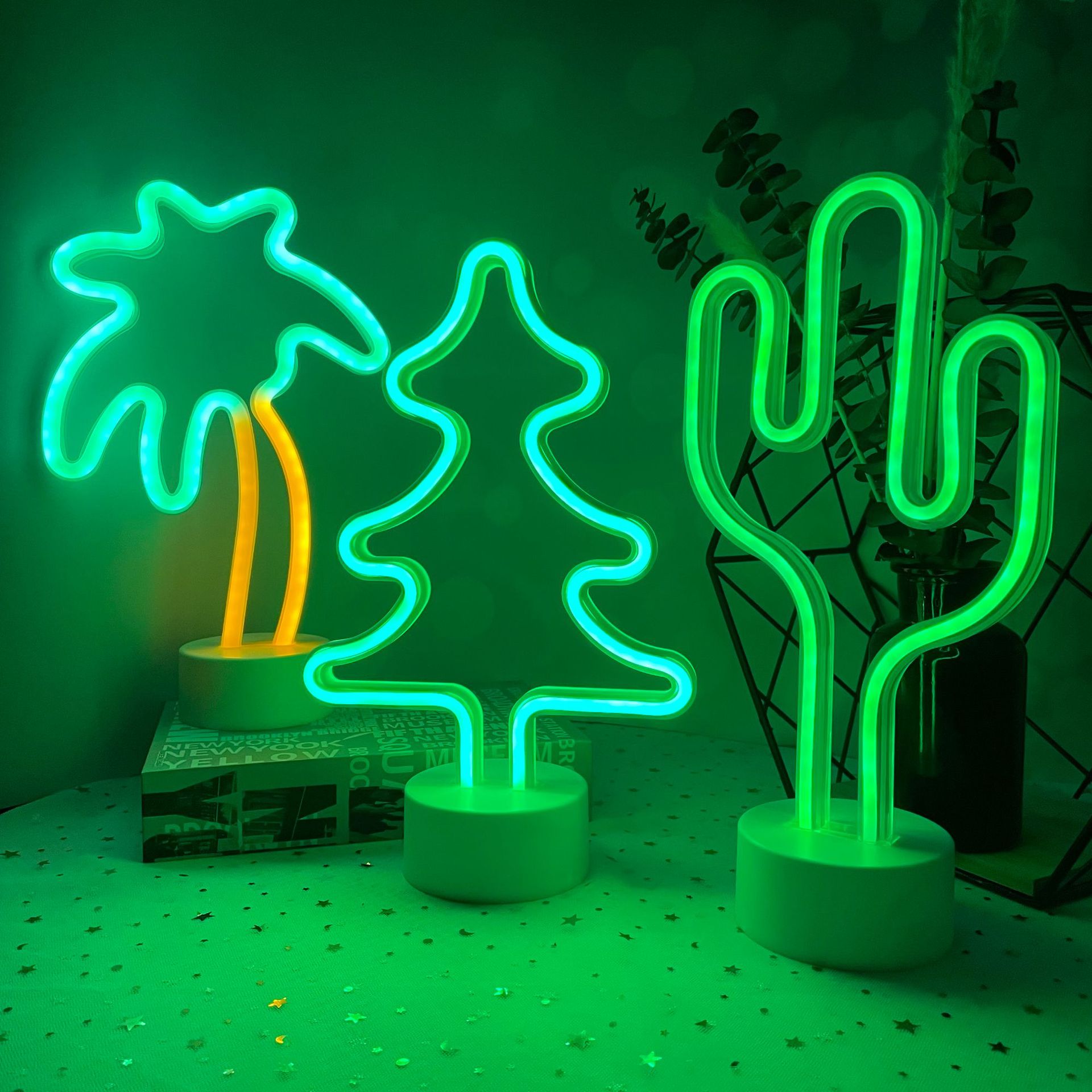 ins厂家直供led立式分离led霓虹灯仙人掌圣诞树椰子树造型小夜灯