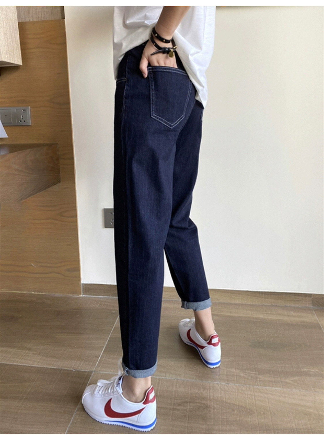 大码高腰弹力牛仔萝卜裤女胖妹妹显瘦显高适合胯大腿粗的哈伦裤潮