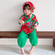 奇乐兔夏季新款宽松绑带设计婴幼儿宝宝休闲东北风格三件套装
