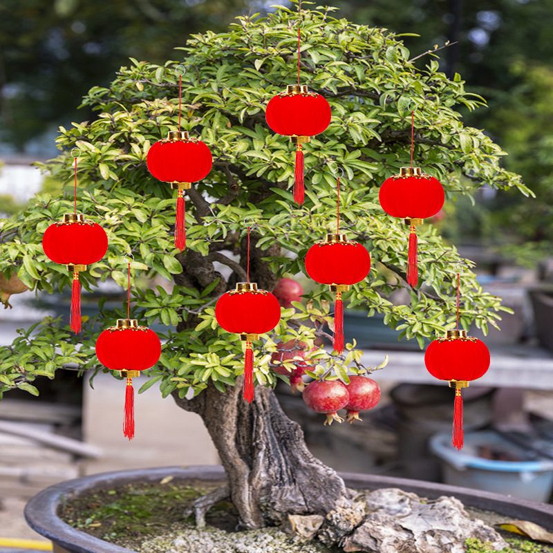 新年春节植绒小灯笼挂饰树上客厅装饰大红户外盆景挂件结婚灯笼