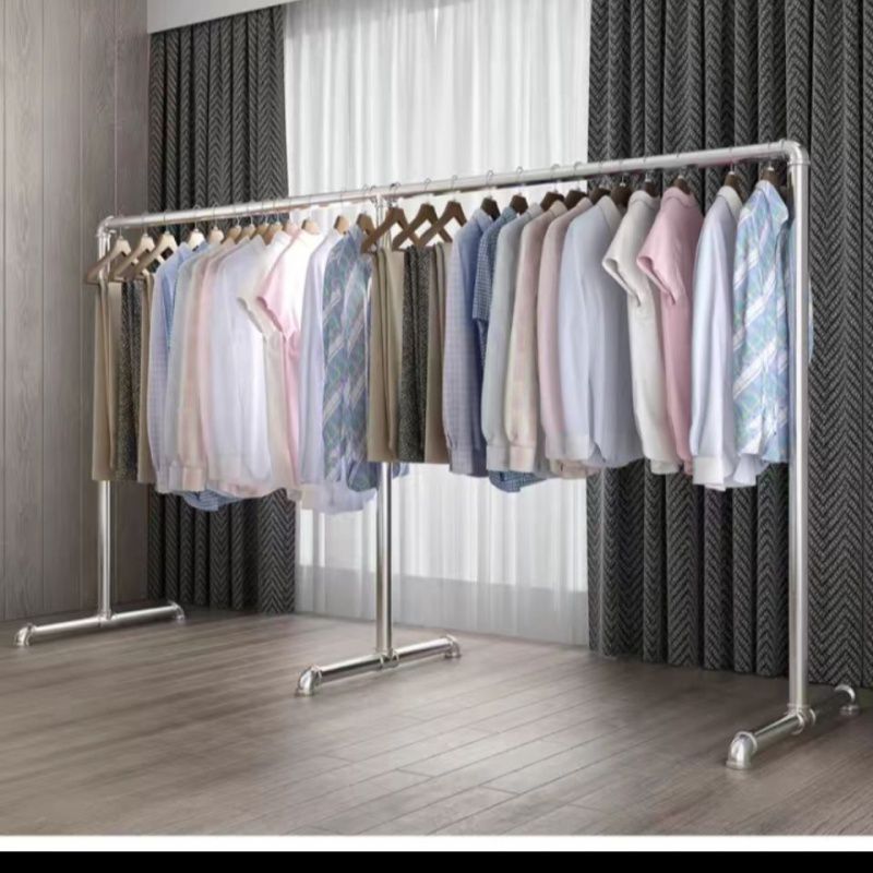 镀锌钢管水管晾衣架单杆家用卧室挂衣架室内外阳台晒被架简易落地