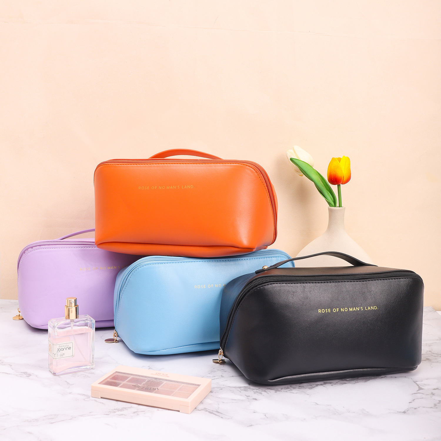Yiwu New PU Leather Organ Pillow Bag Cosmetic Bag Wash Dustproof Storage Large Capacity Partition Storage Bag
