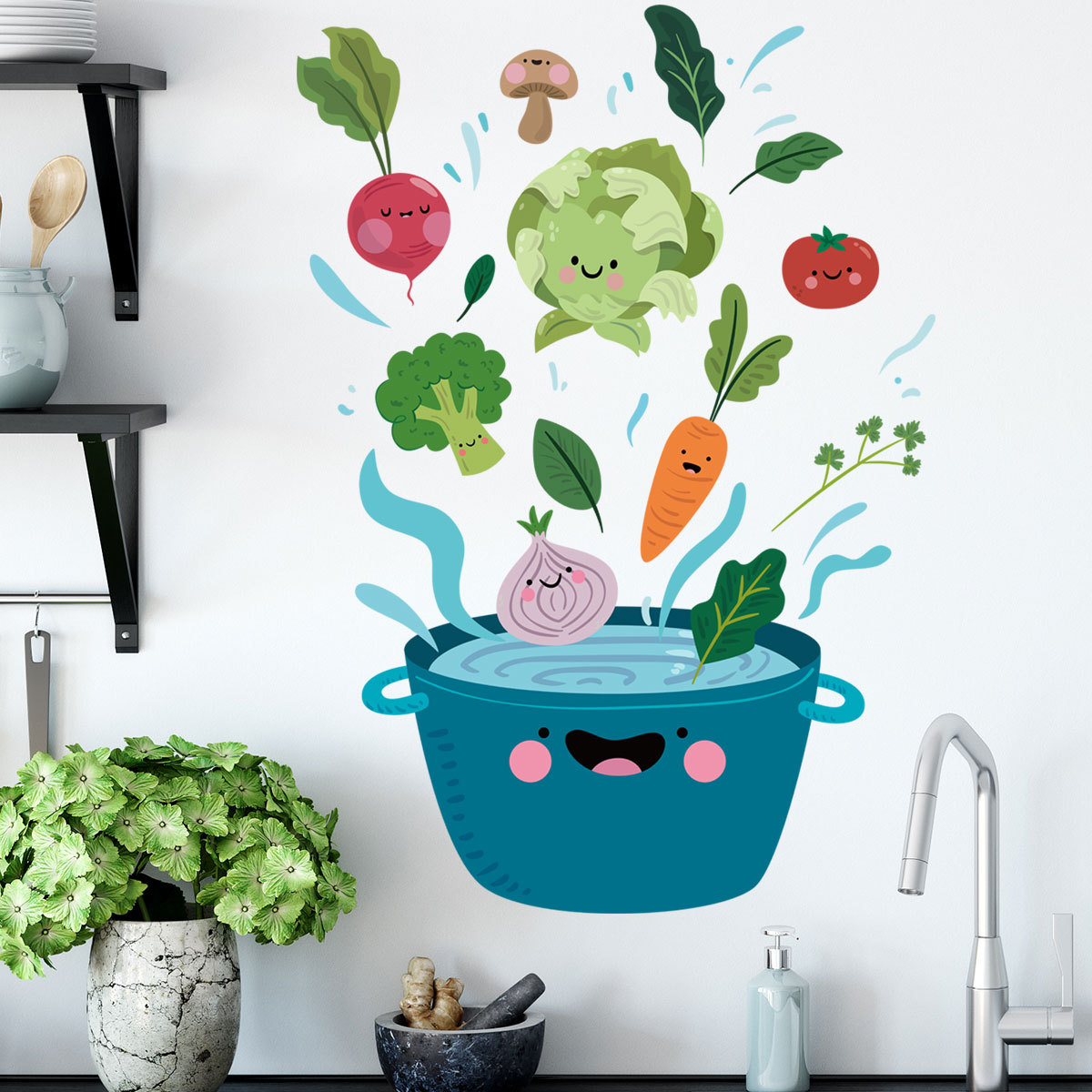 zsz1113卡通多色蔬菜派对厨房墙贴pvc自粘可移除装饰墙贴