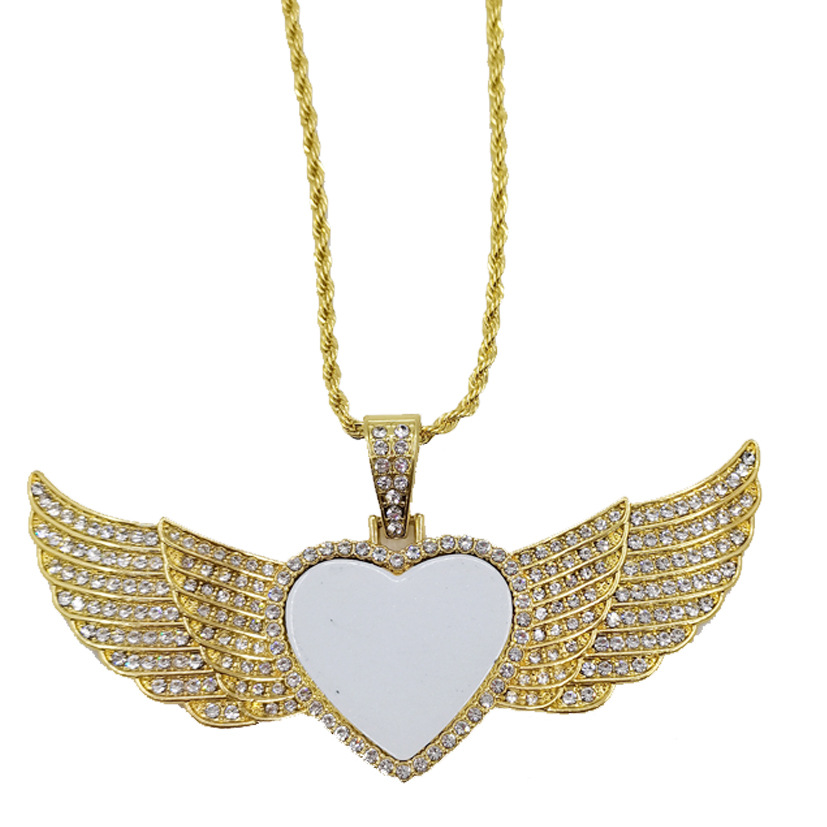 热转印水晶项链个性可印图项链 diy项链 空白 天使项链礼物空银金