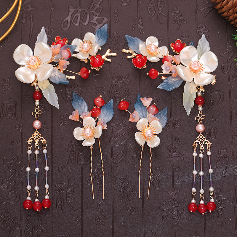 汉服头饰插簪全套边夹超仙少女流苏对夹古风珠花发夹发饰古装配饰