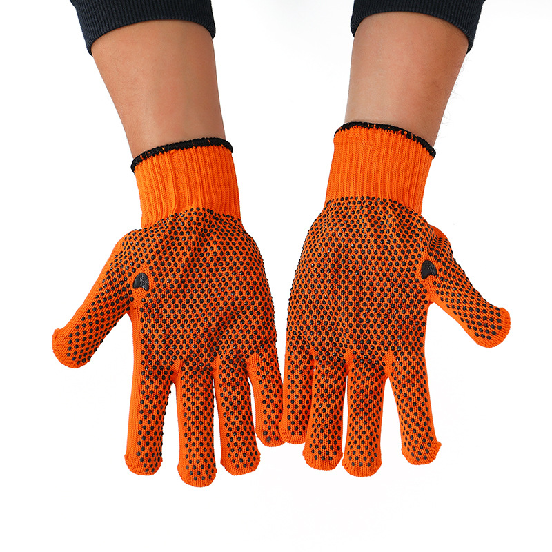 10-Pin Labor Protection Gloves Polyester Point Beads with Velvet Nylon Gloves Thickened Single-Sided Point Beads Durable Non-Slip Work Gloves