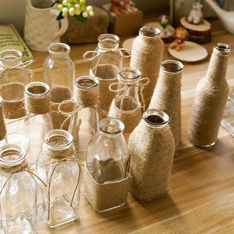 北欧创意纯手工麻绳装饰花瓶zakka玻璃文艺桌面摆件复古怀旧水培