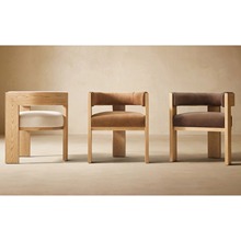 RH北欧美式法式复古实木餐椅 彩色原木做旧经典西餐书房座椅 橡木