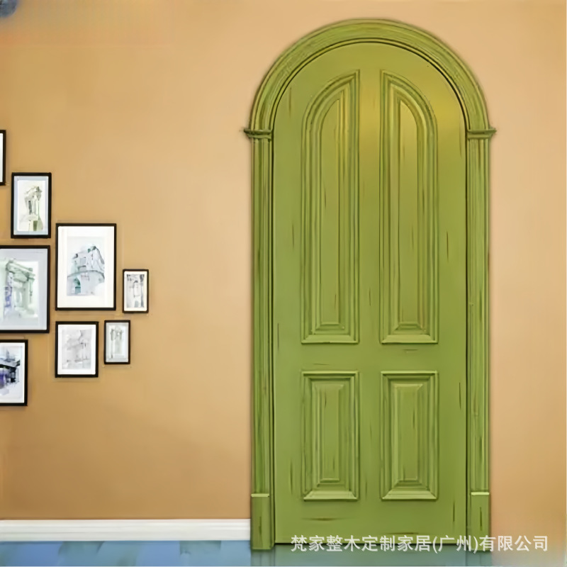 法式地中海弧形原木门泰国橡木实木门拱形对开大门别墅门进户门