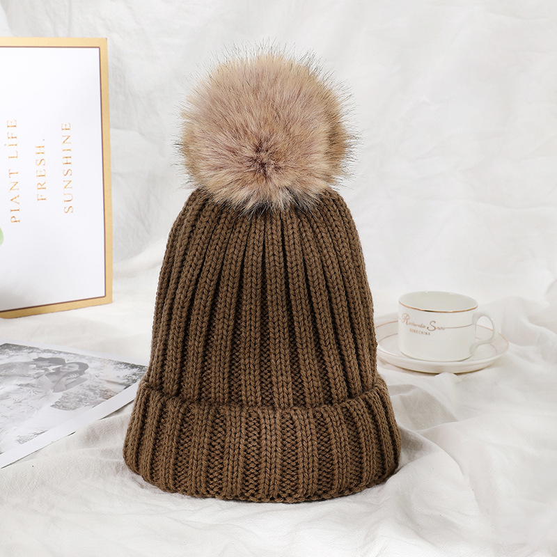 Autumn and Winter New Knitted Hat Women's Solid Color Korean Style Fur Ball Warm Japanese Sleeve Cap Men's Casual All-Matching Simple