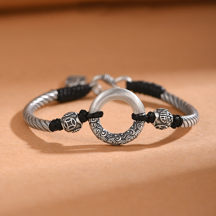 爱尚新款编织平安扣手链男士潮款百搭复古个性祥云中国古风礼物