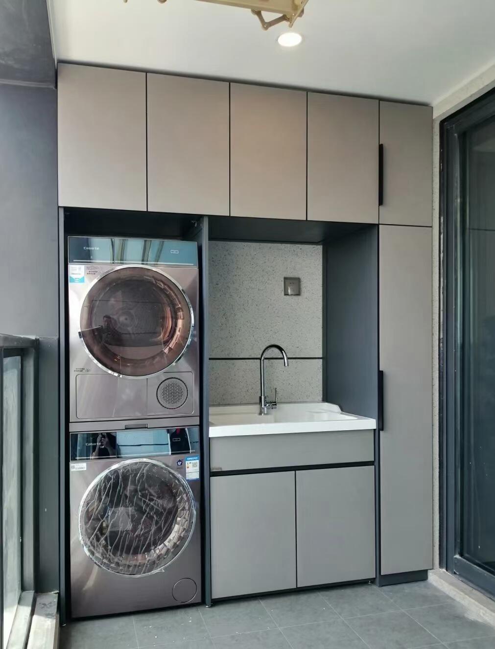 【定制】非标尺寸阳台洗衣柜整体吊柜云岩石英石一体搓衣板深大盆