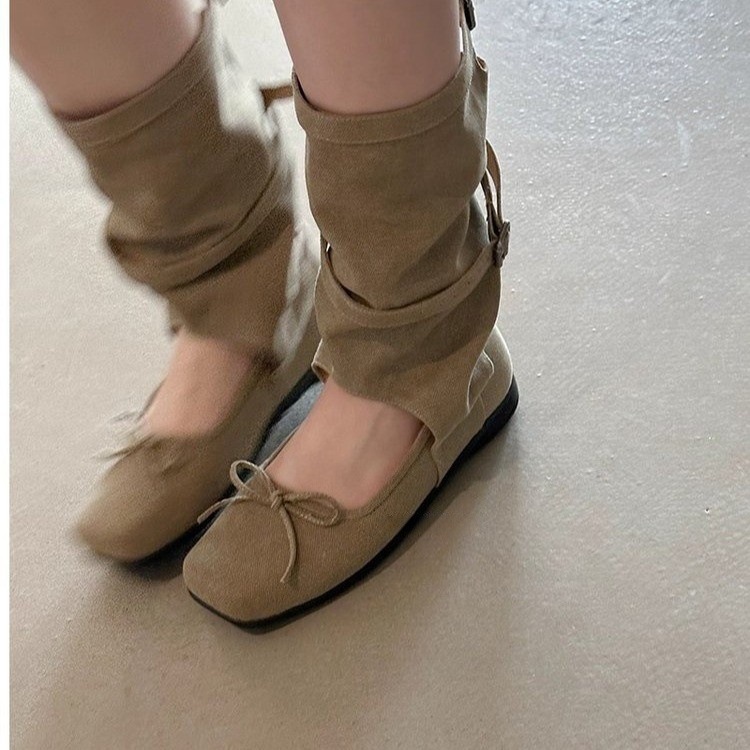 小众设计感蝴蝶结镂空凉靴女2025新款夏季长筒靴平底夹趾罗马凉鞋