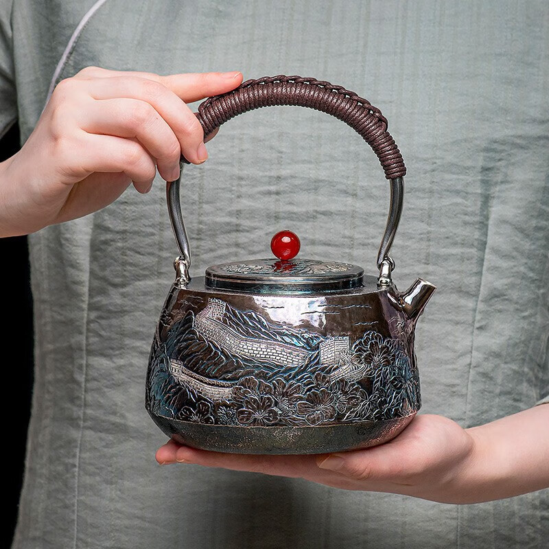 归银堂银壶足银999纯手工烧水壶功夫茶具一张打长城收藏送礼纯银