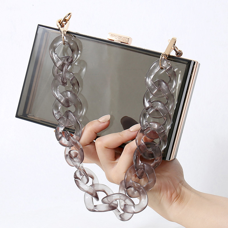 Oblique Transparent Cross-Border Bag New Bag Dinner Chain Summer Acrylic Bag Acrylic One-Shoulder Banquet Women's Fashion Square