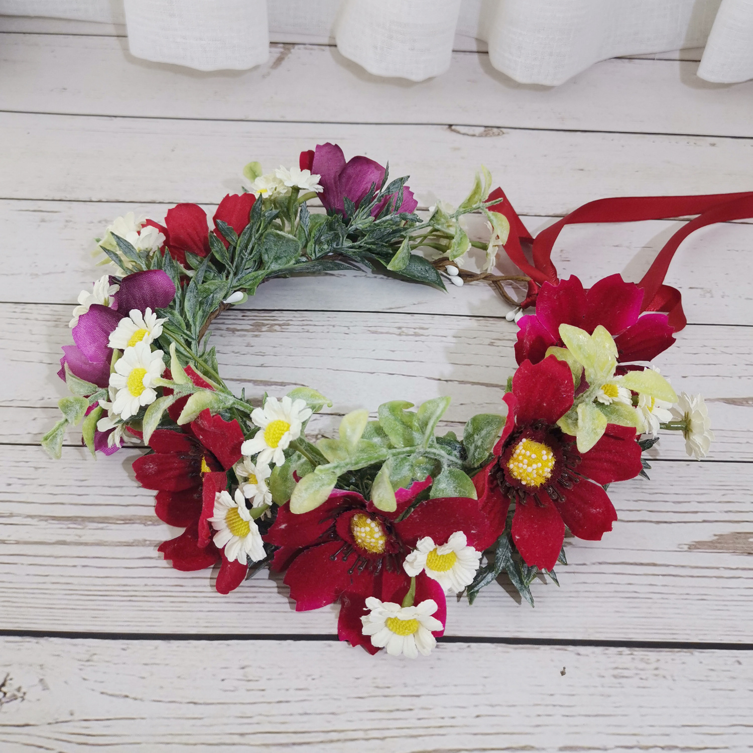 森系新娘花朵花环发饰格桑花小雏菊花环伴娘写真拍照度假儿头饰