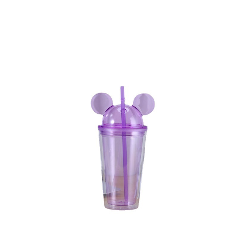 Mouse Children Cute Mickey Cup with Straw Portable Gift Cup Double Plastic Straw Cup Cup with Straw Wholesale Factory Direct Sales