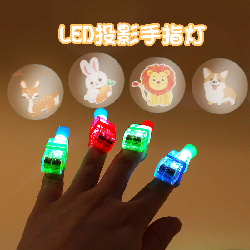 Cartoon Pattern Children's Finger Projection Lamp Luminous Toy Led Stall Luminous Ring Light Finger Lights Wholesale