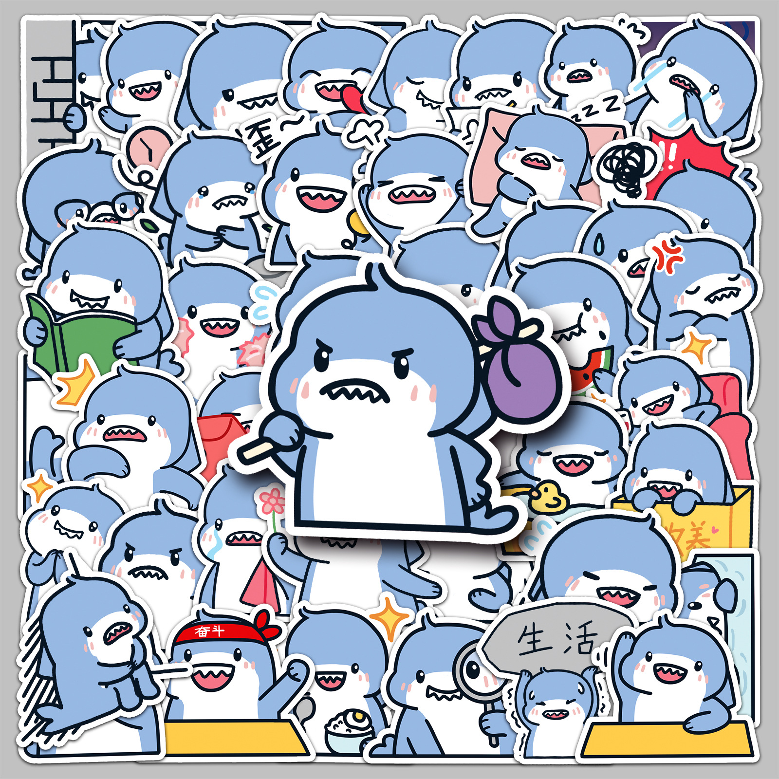 50 original fat shark cute cartoon animal shark stickers notebook journal book decorative small fried glutinous rice cake stuffed with bean paste stickers