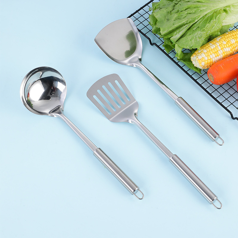 Stainless Steel Kitchenware Cooking Spoon and Shovel Set Kitchen Spatula Lengthened Spoon Spatula Rake Hot Pot Slotted Ladle