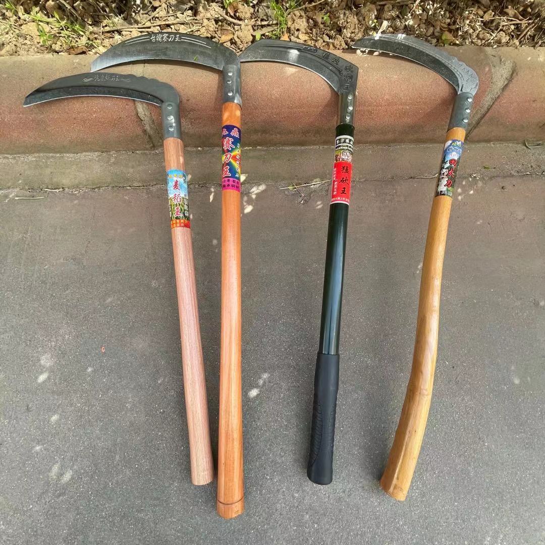 农用双砍割草开路镰刀除草割稻谷刀打麦打草锰钢镰刀木柄加厚禾穗