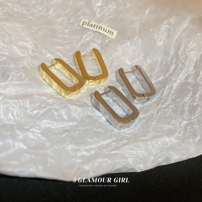 Real Gold Plating Square Geometry Metal Ear Cuff Korean Ins Personalized Simple Earrings Refined Wild Earrings Wholesale