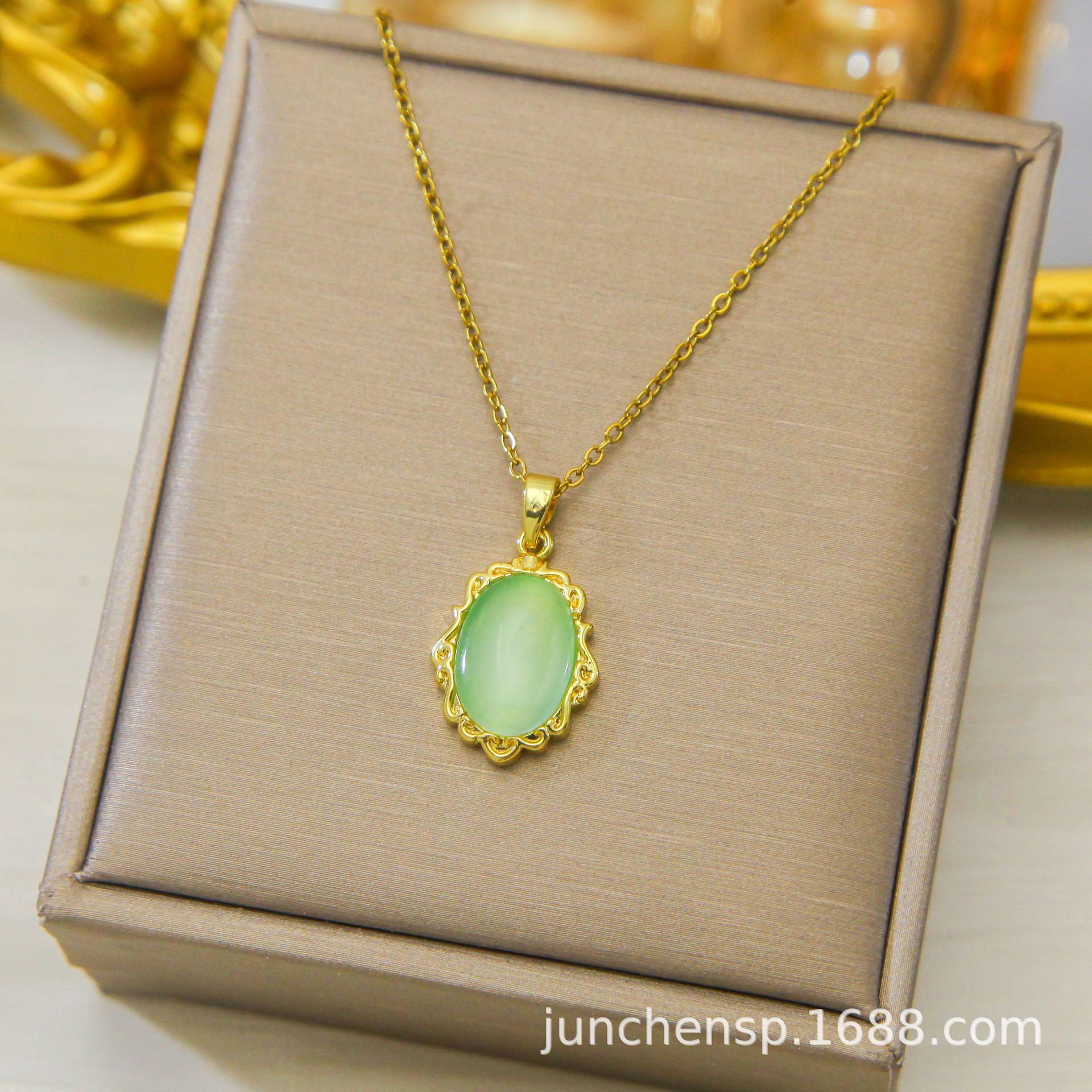 项链女法式复古轻奢花边猫眼石钛钢不掉色轻奢优雅高级母亲节礼物