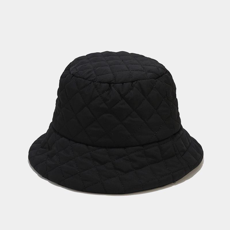 Fall Bucket Hat Women Korean Style Solid Color down Quilted to Keep Warm Hat Fashion Simple Plaid Light Soft Bucket Hat