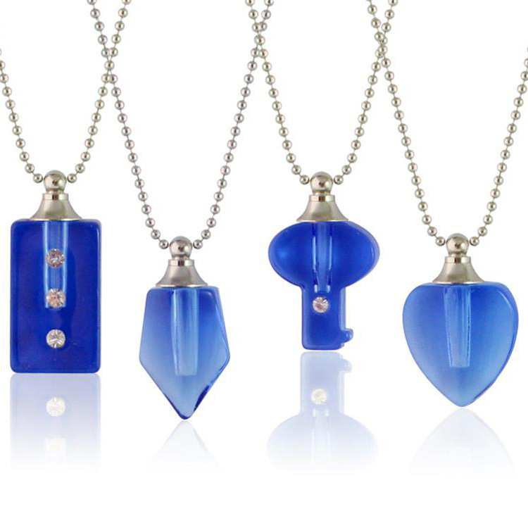 DIY可拧开香水瓶项链精油分装小瓶吊坠蓝色水晶瓶项链简约时尚