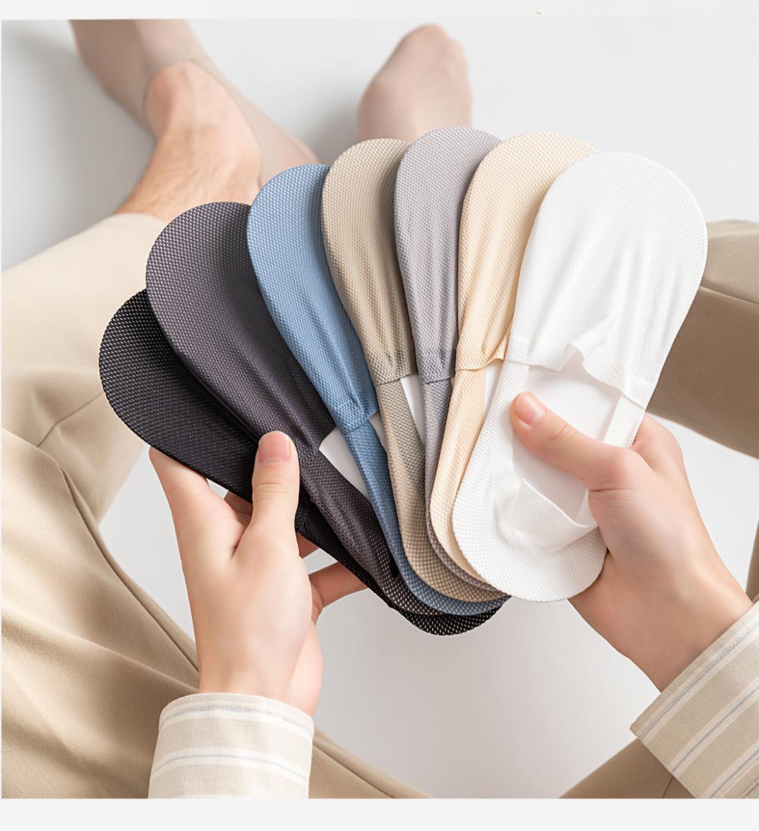 Socks Men's Invisible Ankle Socks Summer Thin Low-Cut Socks Solid Color Towel Bottom Sweat-Absorbent Hollow-out Non-Slip Heel Ice Stockings