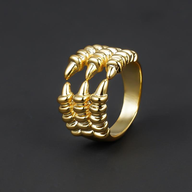 新款时尚鹰爪造型铜镀18k金开口戒指个性重金属感男女通用指环