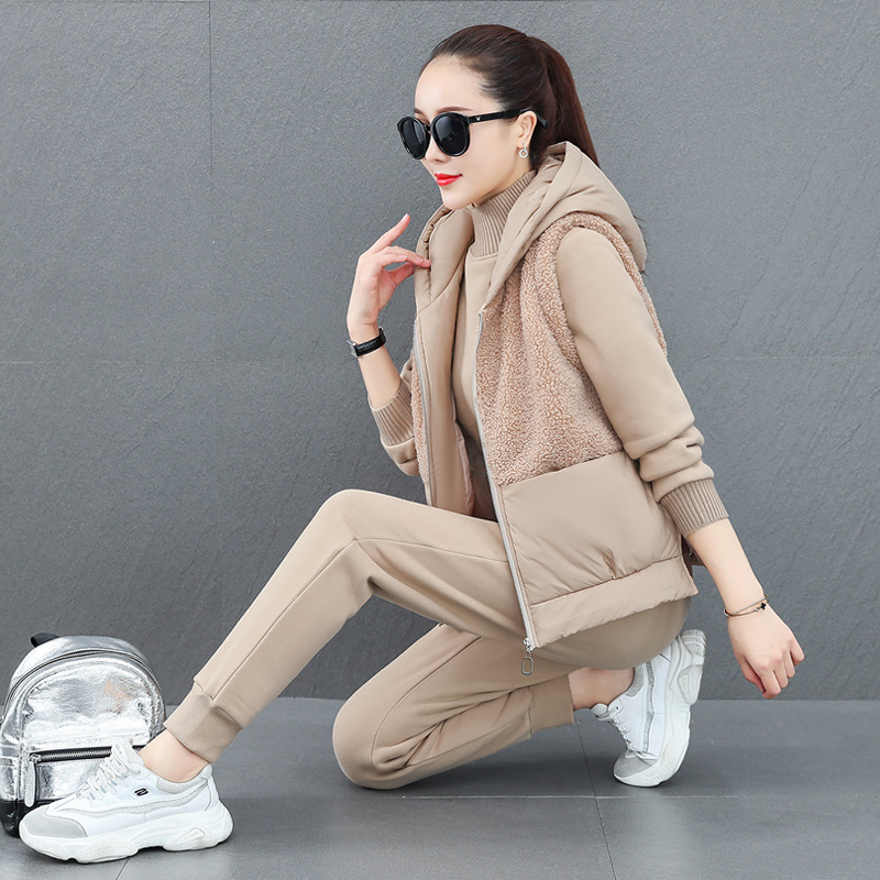 0成交4套加绒卫衣套装女2022年新款女装冬装加厚外套羊羔绒运动三件套