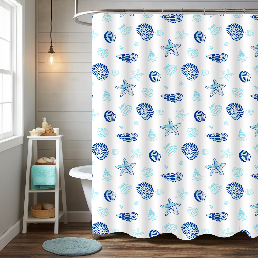 cross-border shower curtain conch starfish ocean pattern bathroom curtain waterproof and mildew-proof foreign trade wholesale factory direct sales