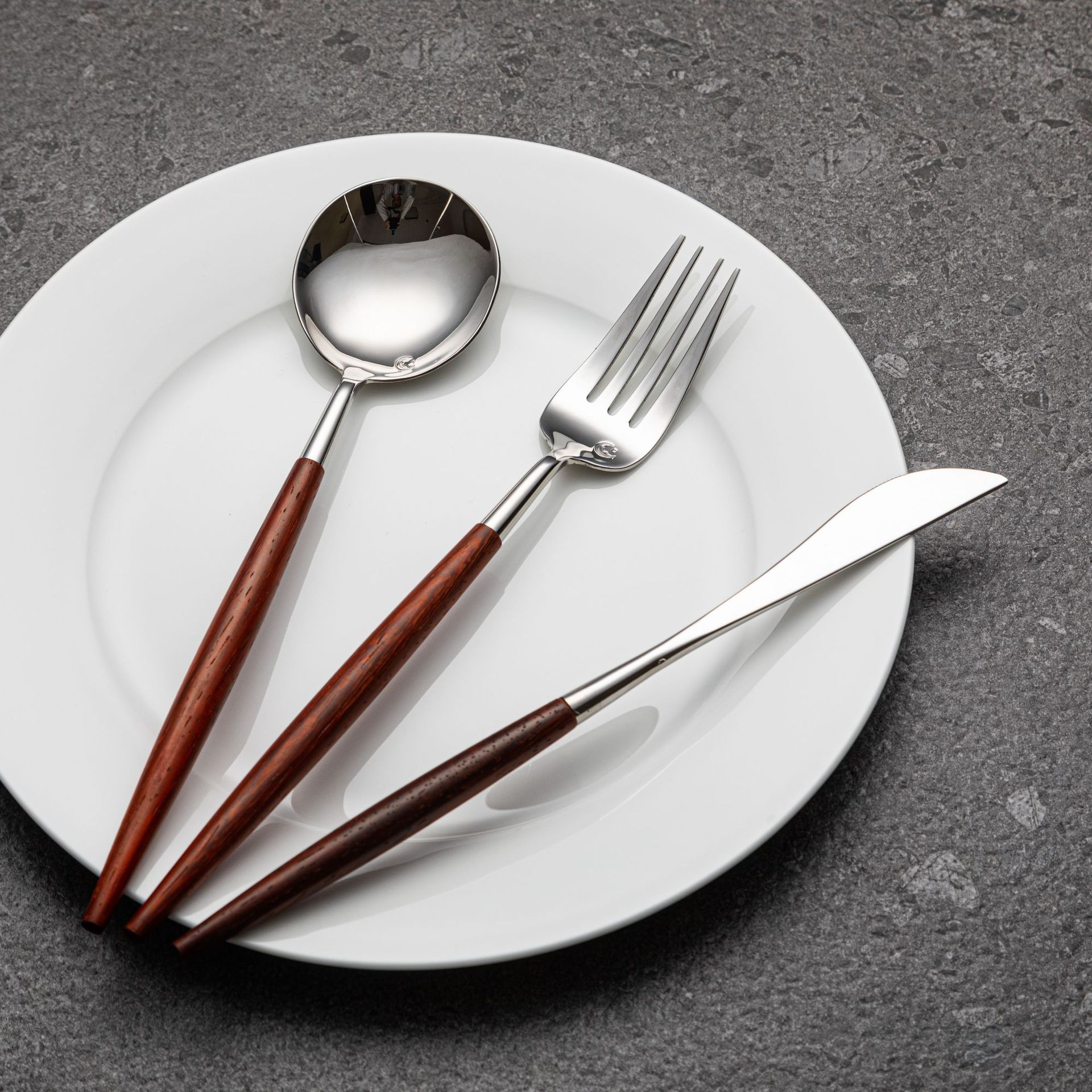 葡萄牙 红木实木木柄 304奥式体不锈钢刀叉 3件套西餐餐具套装