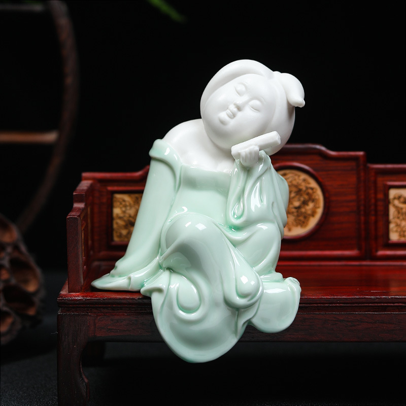 Celadon Tang Dynasty Chubby Girl Character Lady Ceramic Crafts Chinese Soft Wine Cabinet Entrance Domestic Ornaments