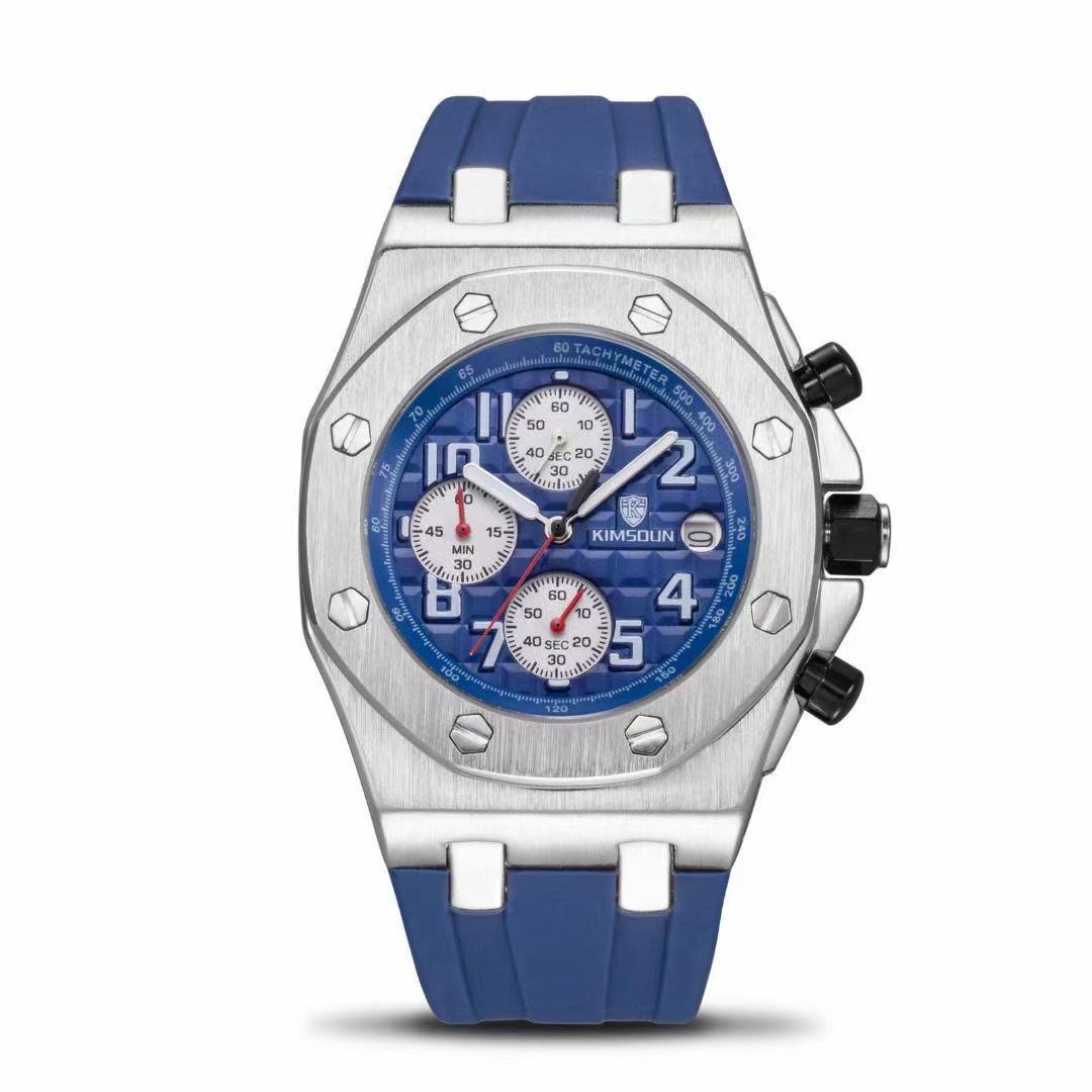 新款时尚手表男士硅胶带三眼功能运动石英表批发零售男表