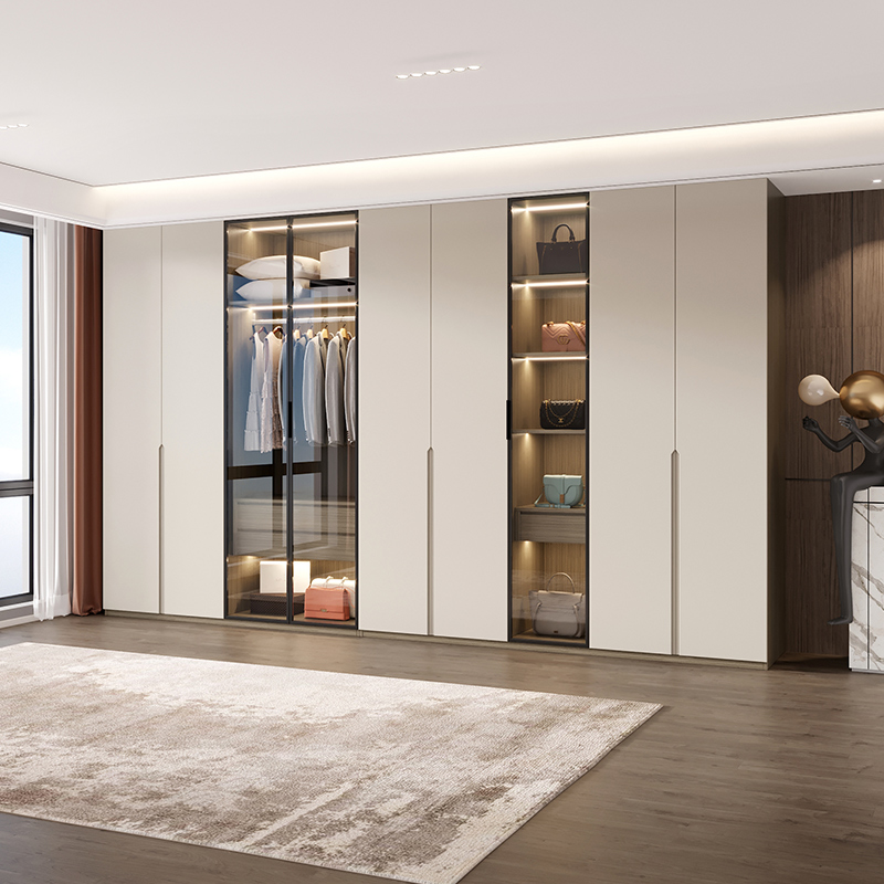 现代简约玻璃门衣柜家用卧室一门到顶轻奢柜子衣帽间组合衣橱