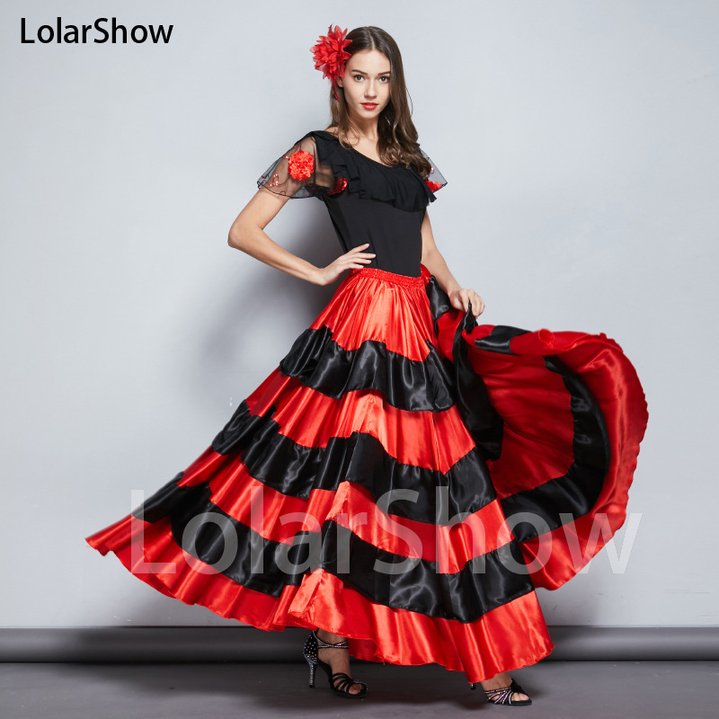 西班牙斗牛舞裙子肚皮舞裙成人套装开场舞弗拉明戈半身舞蹈大摆裙