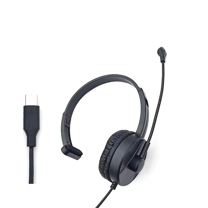 k1t客服话务学生学习网课type-c单边耳机有线带长麦头戴式跨境批