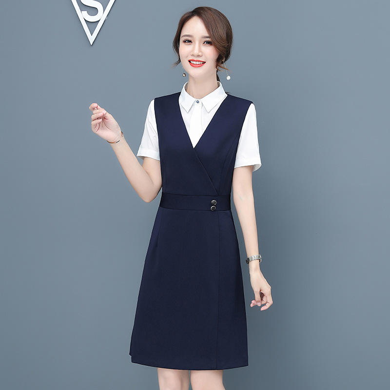 职业女春夏时尚气质幼儿园老连衣裙教师面试工作服衬衫套裙二件套