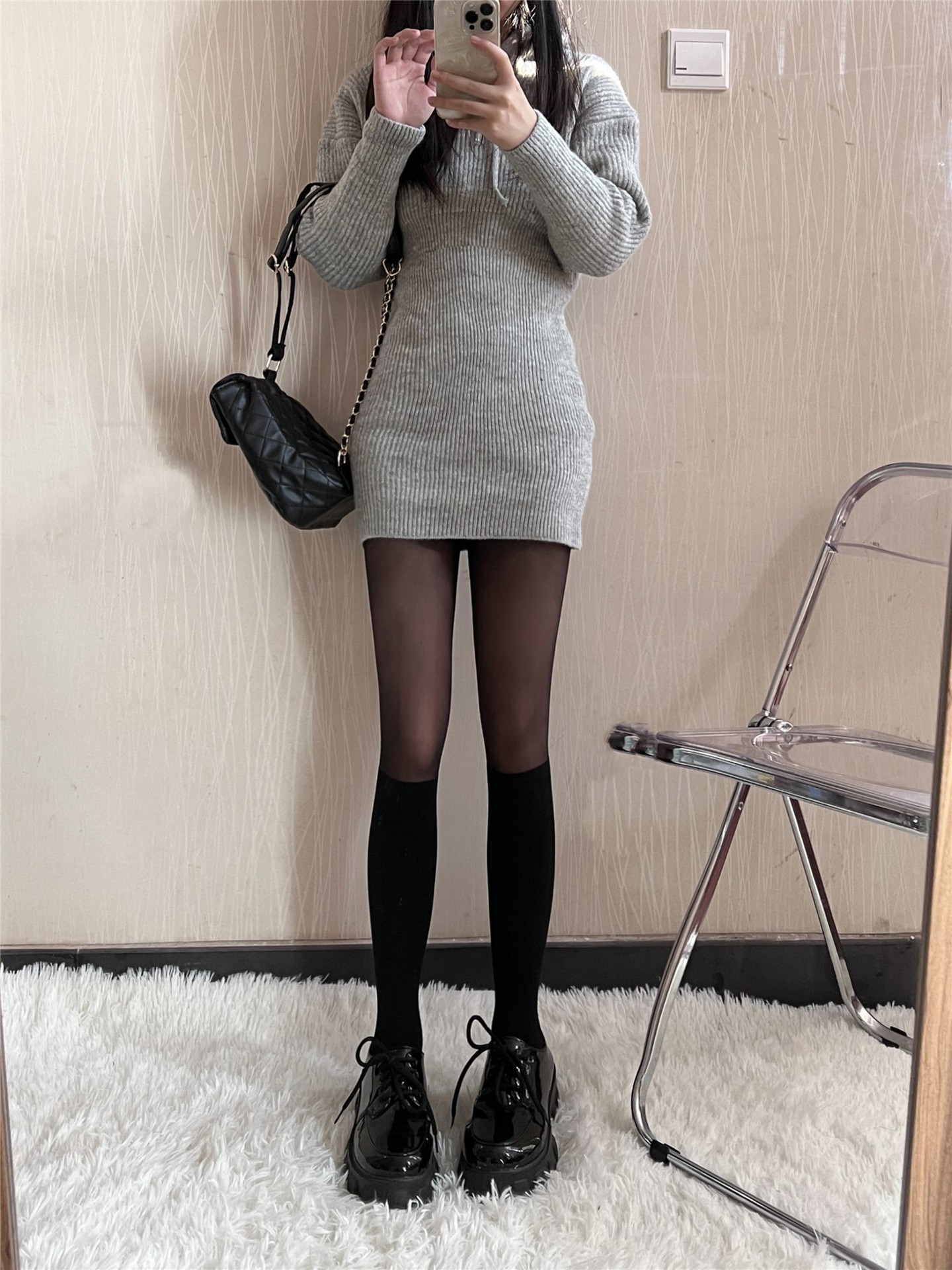 假叠穿拼接丝袜辣妹性感黑丝jk小腿袜假高筒甜酷显瘦学院风连裤袜