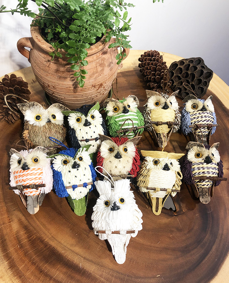 草编猫头鹰工艺品田园风格空中吊饰幼儿园环创走廊壁挂纯手工制作