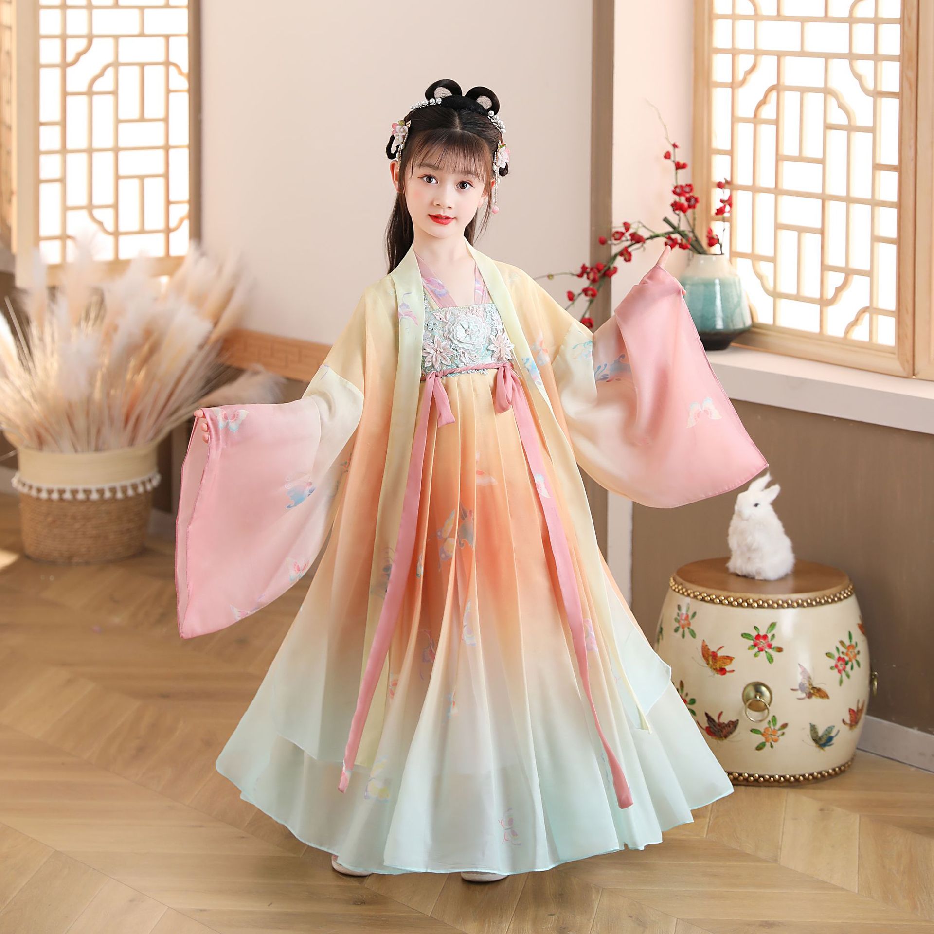 唐装中国风小女孩古装连衣裙儿童汉服女童秋装超仙女披肩汉服襦裙