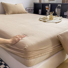 日式纯色水洗棉床笠床罩单件全包床单四季席梦思床垫保护套1.绠追